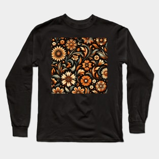 Orange Floral motif Long Sleeve T-Shirt